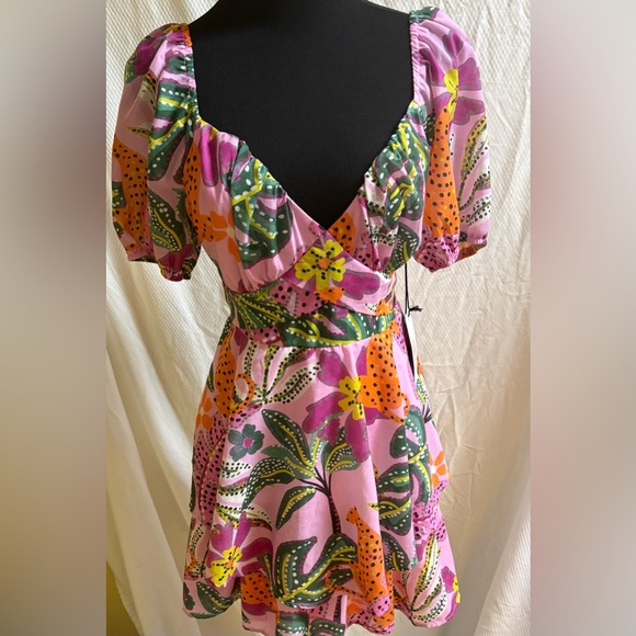 Crystal Sky Juniors’ Puff-Sleeve Tie-Back Jungle Print Dress Large NWT’s - Picture 2 of 14